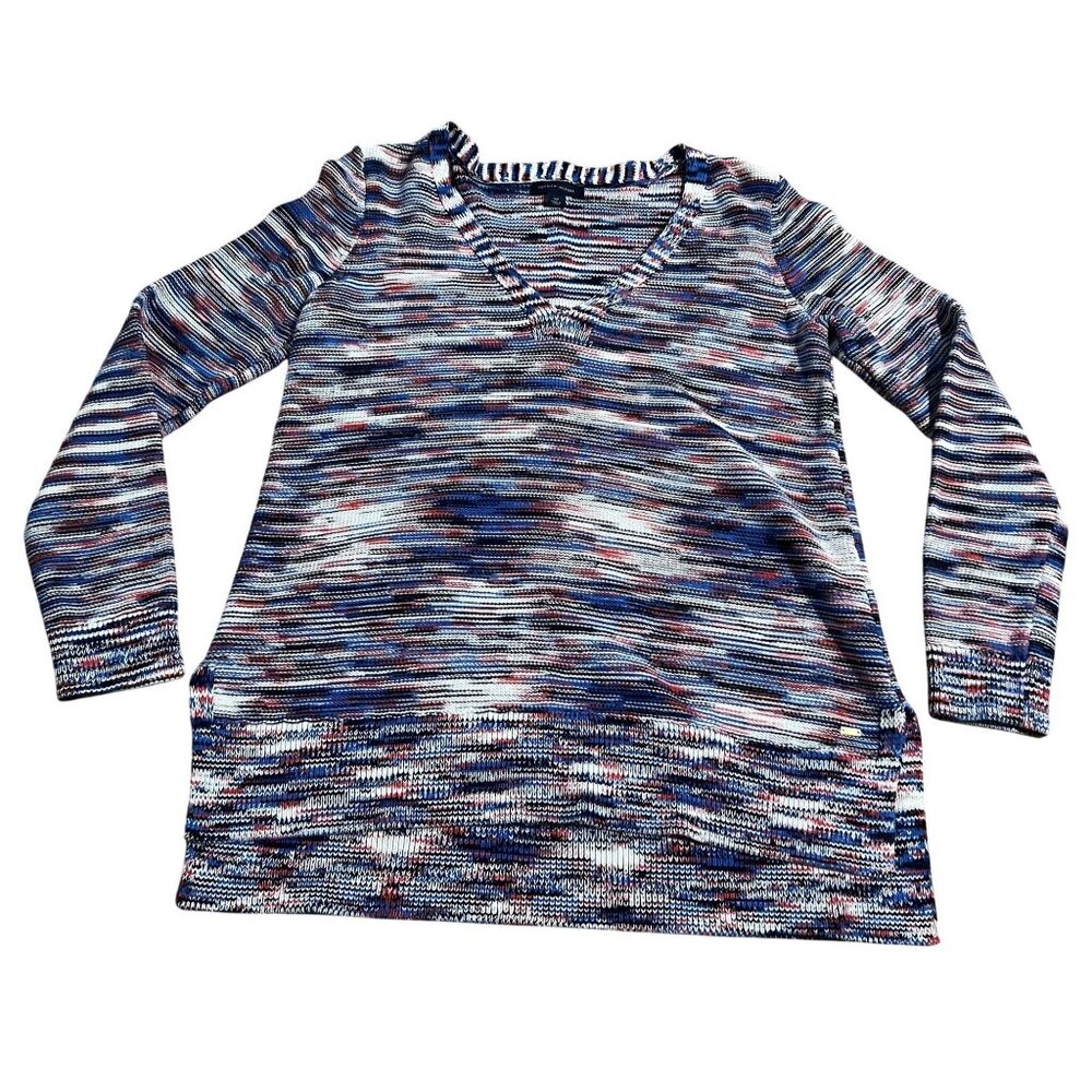 Tommy Hilfiger Womens Multicolor Striped Knit Sweater V-Neck Red White blue Smal